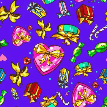 Gifts presents seamless pattern winter holidays christmas design Stock Illustration