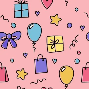 Gifts seamless pattern with doodle illustration Stock-Illustration