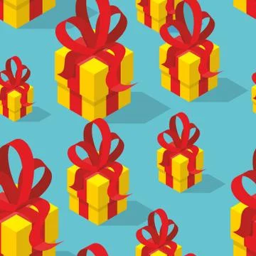 Gifts seamless pattern. Yellow gift box and bow. Festive background for birth 스톡 일러스트