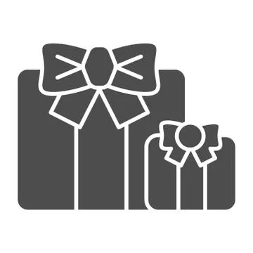 Gifts solid icon. Two present boxes symbol, glyph style pictogram on white Stock Illustration