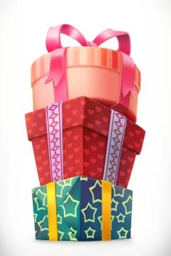 Gifts. Stack of boxes. 3d vector icon Stock Illustration