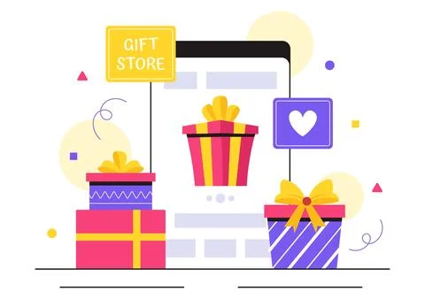 Gifts Store Vector Illustration featuring Wrapped Gift Boxes with Ribbons a.. Stock Illustration