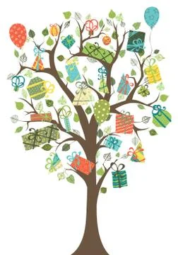 Gifts tree. Illustrazione stock