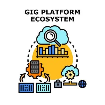 Gig platform ecosystem concept managing online freelance marketplace Stock Illustration