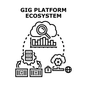 Gig platform ecosystem concept managing online freelance marketplace Stock Illustration