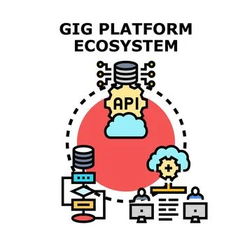 Gig platform ecosystem concept working process illustration Stock Illustration