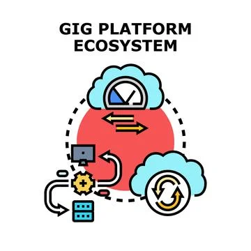 Gig platform ecosystem with user data flow Stock Illustration