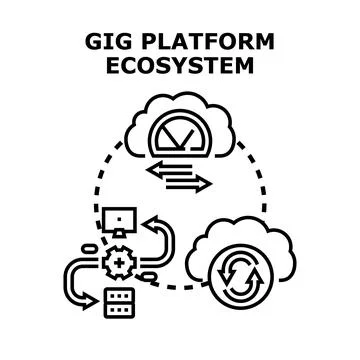 Gig platform ecosystem with user data flow Stock Illustration