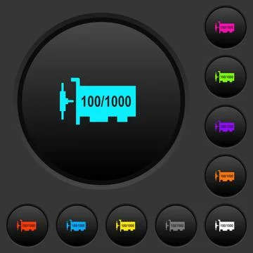 Gigabit ethernet network controller dark push buttons with color icons Stock Illustration