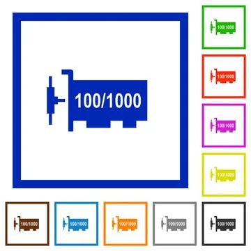 Gigabit ethernet network controller flat framed icons 스톡 일러스트