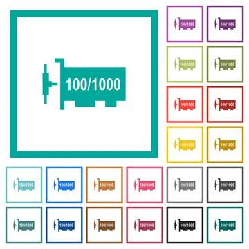 Gigabit ethernet network controller flat color icons with quadrant frames Stock Illustration