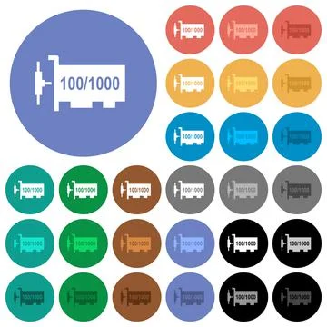 Gigabit ethernet network controller round flat multi colored icons Ilustración de archivo