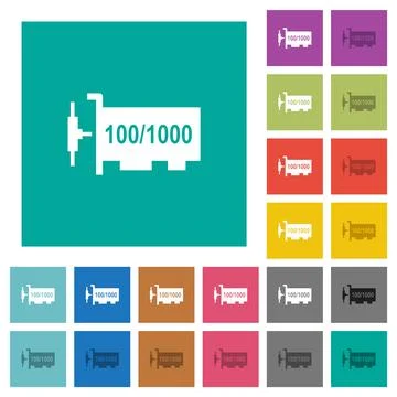 Gigabit ethernet network controller square flat multi colored icons Ilustración de archivo