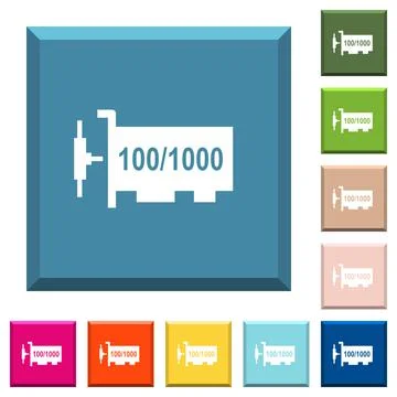 Gigabit ethernet network controller white icons on edged square buttons Stock Illustration