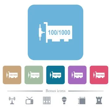 Gigabit ethernet network controller white flat icons on color rounded square Illustrazione stock