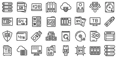 Gigabyte icons set outline vector. Big data Illustrazione stock