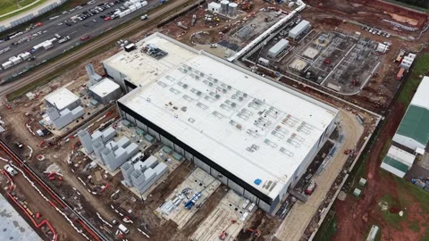 Gigafactory data center under construction aerial view Video stock 340503682