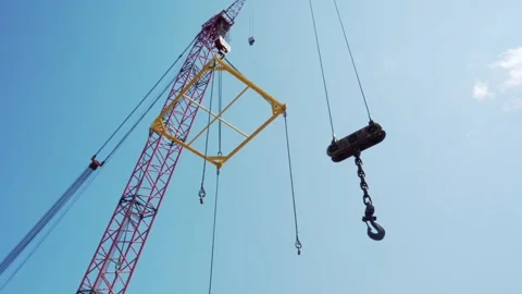 Gigant construction crane from a construction site. Port production line crane.  Stock Footage 133627346