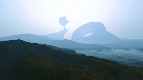 Gigant spaceship on the planets surface Stock Footage 83323916