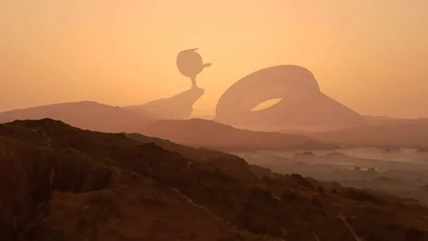 Gigant spaceship on the planets surface Stock Footage 83323922