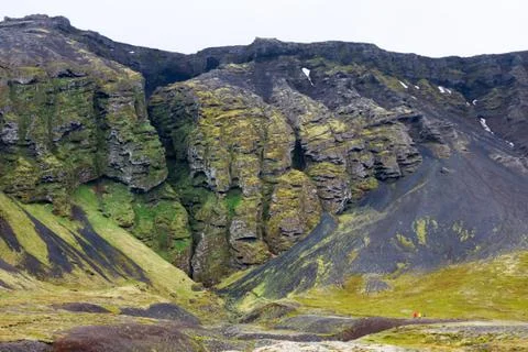 A gigantic chasm in a rock face, located on the south side of the Snaefellsne Stock Photos