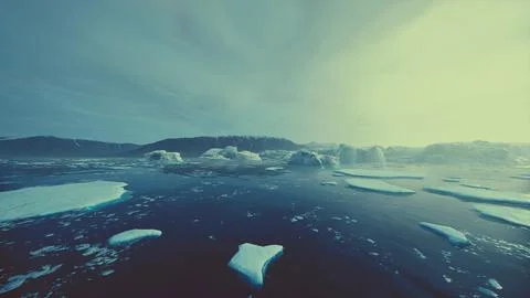 Gigantic Ice block structures on the black sand by the sea shore Stock Illustration