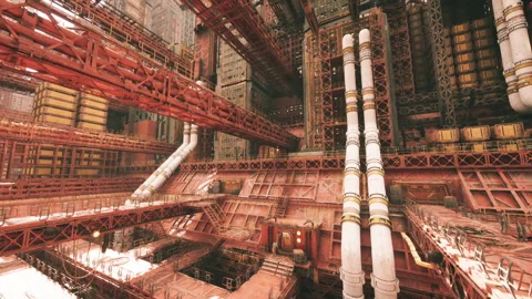 Gigantic manufacturing hall featuring complex piping and support systems Vídeos de archivo 331523006