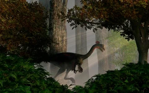 Gigantoraptor in a dense prehistoric forest. 스톡 일러스트