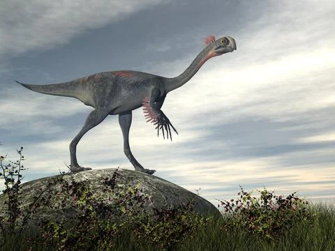 Gigantoraptor dinosaur in the desert - 3D render Stock Illustration