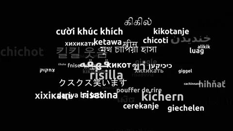Giggle Translated in 54 Worldwide Languages Endless Looping 3d Zooming Wordcl Stockbeeldmateriaal 145196801