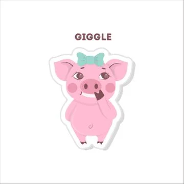 Giggling pig sticker. Stock Illustration