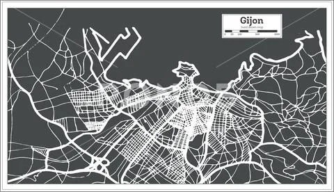 Gijon Spain City Map in Retro Style. Outline Map. Stock Illustration