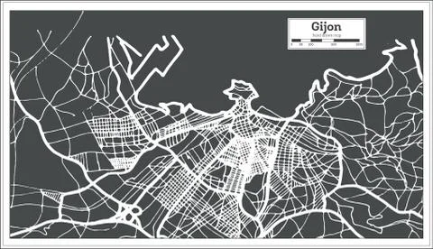 Gijon Spain City Map in Retro Style. Outline Map. Stock Illustration