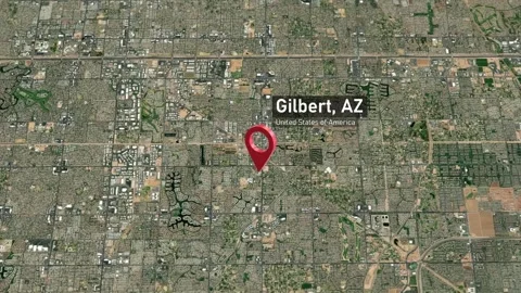 Gilbert City Map Zoom (AZ, USA) from Space to Earth Stock Footage 295698168