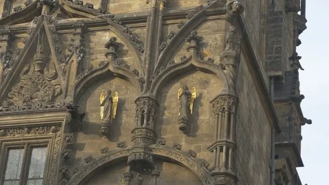 Gilded Angels on Prague Tower Stock Footage 82697969