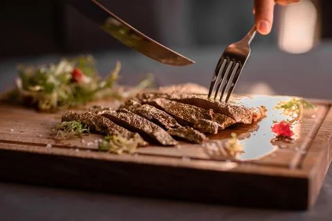 The gilded beef is cut. Stock Photos
