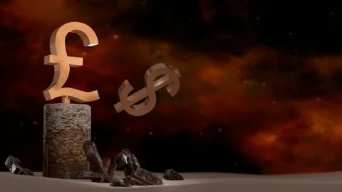 Gilded British pound has thrown off the dollar sign from the pedestal Stock Illustration