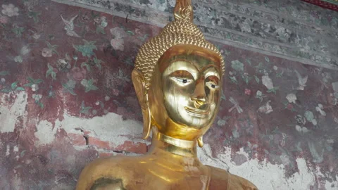 Gilded Buddha statue head in Wat Suthat Thepwararam, Bangkok Stock Footage 248119310