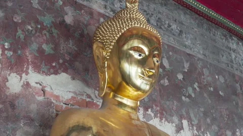 Gilded Buddha statue head in Wat Suthat Thepwararam, Bangkok Stock Footage 249713122