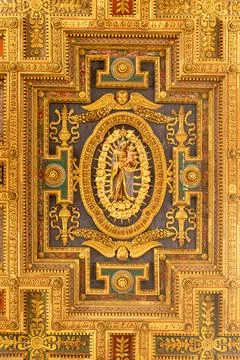 Gilded ceiling panel, Basilica Santa Maria, Rome Stock Photos
