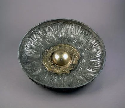 Gilded silver phiale (libation bowl) 6th century B.C. Greek The bowl is orn.. Stock Photos