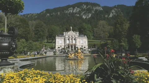 Gilded statues Reflecting pool Linderhoff Castle Bavaria Germany Stock Footage 50349322