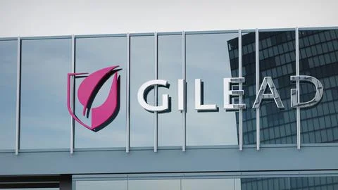 Gilead Sciences Stock data presented on the logo of the office facade editorial Stock Photos