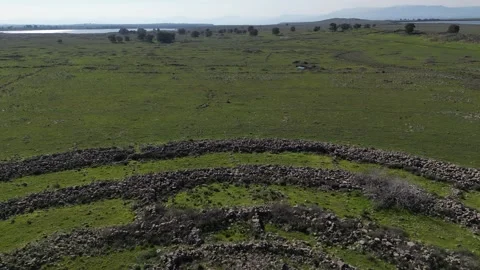Gilgal Rephaim Flyover Drone View, Golan Heights, Israel, 4K Stock Footage 249680355