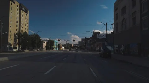 Gimbal Driving Shot Downtown Area of Winnipeg, Manitoba During Summer Stock Footage