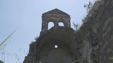 Gimbal esglesia vella back inside tower low Stock Footage 90375853