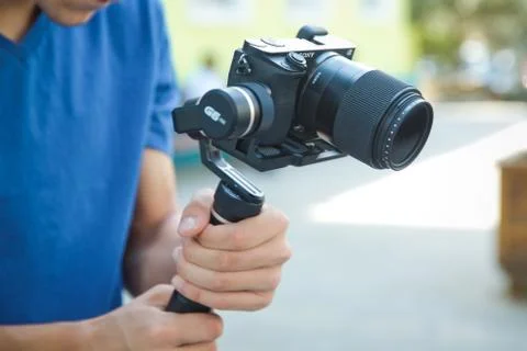 Gimbal Operator with black equipament - Stabilizer and camera filmmaking . An Stock Photos