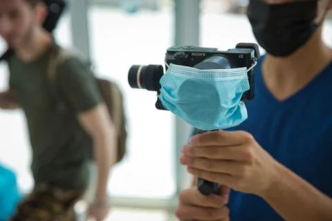 Gimbal Operator with black equipament - Stabilizer and camera filmmaking . An Stock Photos