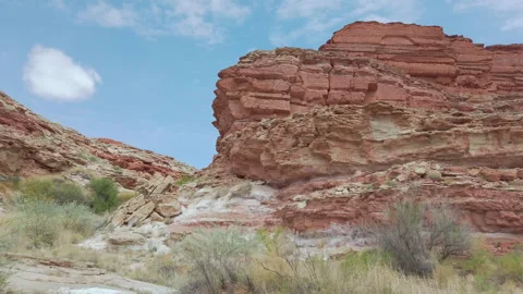 Gimbal passing red rock cliffs in Utah’s San Juan River Stock Footage 263727604