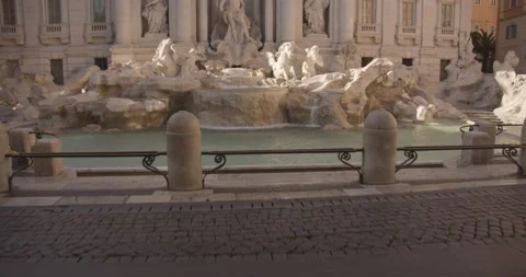 Gimbal shoot at Trevi Fountain empty during lockdown for coronavirus, Rome,Italy Stock Footage